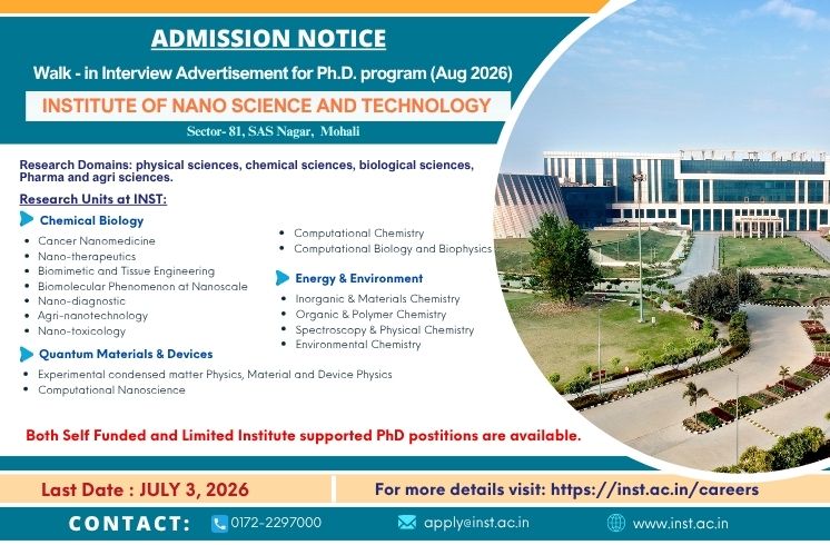 Latest update: Walk - in Interview Advertisement for Ph.D. program (Aug 2026)